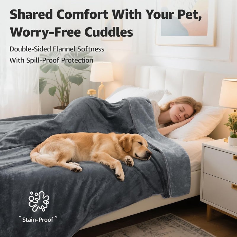 LOOBANI Waterproof Blanket for Bed: Reversible Soft Flannel Twin Bed Blanket 60" x 80", Leakproof Throw Spill-Proof Dog Pet Blanket for Couch, Sofa Protect, Movie Time, Camping, Travel, Grey - Image 2